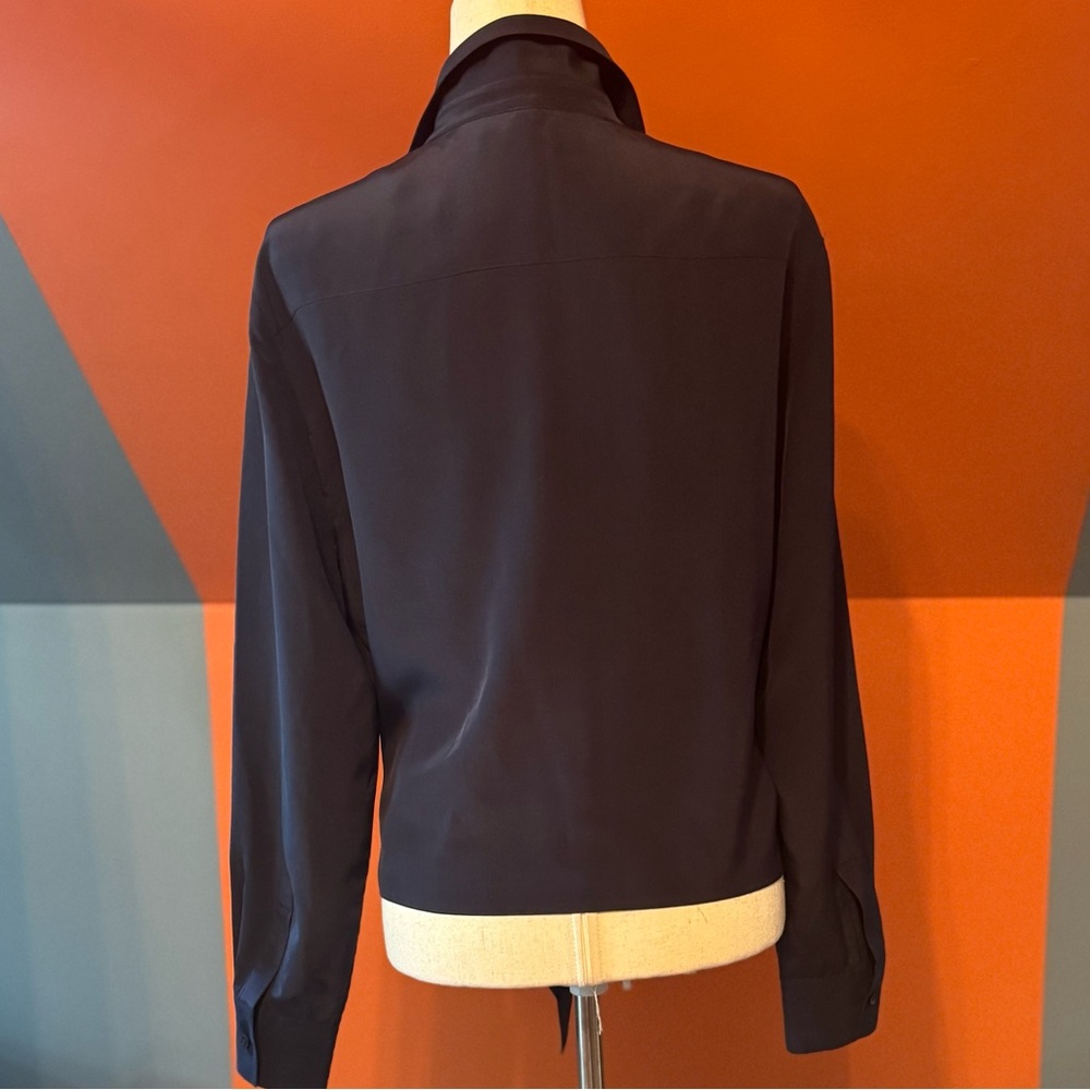 ANTONIO MELANI Navy Silk Long Sleeve Button Down Shirt - Picture 7 of 8